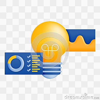 3d icon realistic render style of lights or bulb with checklists, diagrams, data charts software, metaphor of the idea of managing Vector Illustration