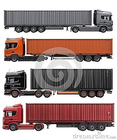 3D Icon set of Several Container Truck Full Body Stock Photo