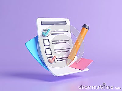 A 3D icon of a task checklist with floating checkmarks, minimalist design, productivity theme Stock Photo