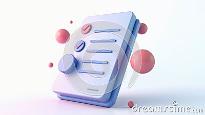 A 3D icon of a task checklist with floating checkmarks, minimalist design, productivity theme Stock Photo
