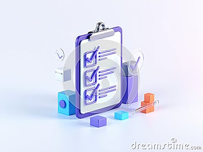 A 3D icon of a task checklist with floating checkmarks, minimalist design, productivity theme Stock Photo