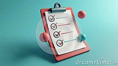 A 3D icon of a task checklist with floating checkmarks, minimalist design, productivity theme Stock Photo