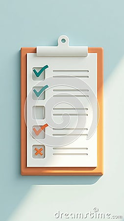 A 3D icon of a task checklist with floating checkmarks, minimalist design, productivity theme Stock Photo