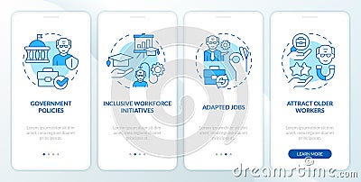 Walkthrough unretirement with blue line icons concept Vector Illustration