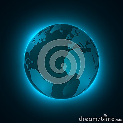 3D illuminated sphere, glowing particles. Technology concept background. Vector illustration. Cartoon Illustration