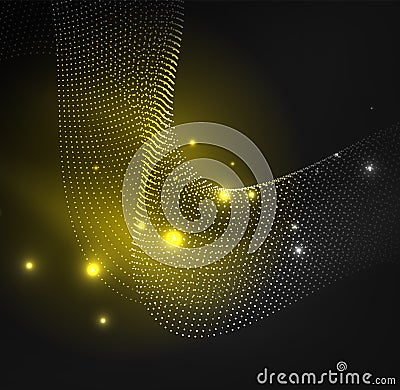 3D illuminated wave of glowing particles Vector Illustration