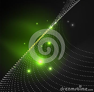 3D illuminated wave of glowing particles Vector Illustration