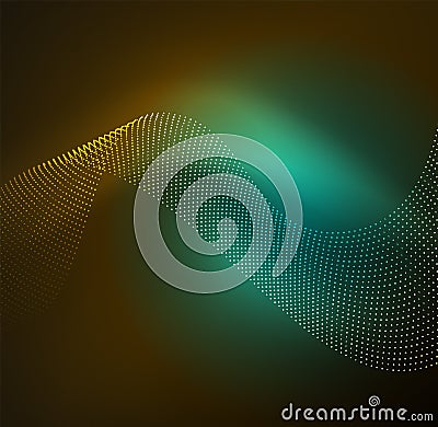 3D illuminated wave of glowing particles Vector Illustration