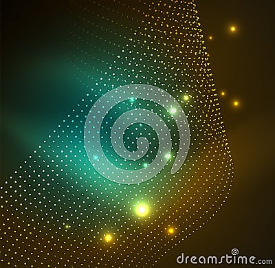 3D illuminated wave of glowing particles Vector Illustration