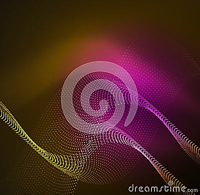 3D illuminated wave of glowing particles Vector Illustration