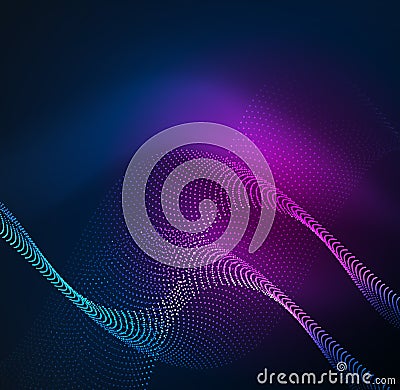 3D illuminated wave of glowing particles Vector Illustration