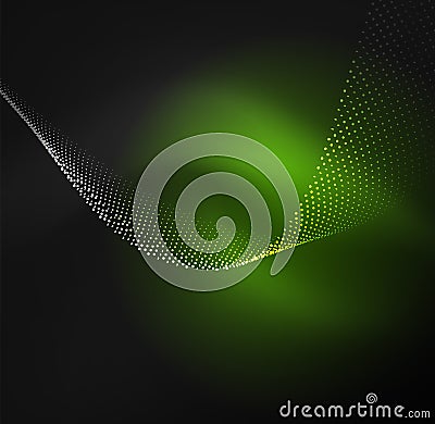 3D illuminated wave of glowing particles Vector Illustration