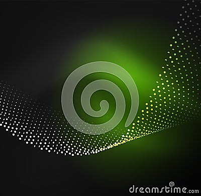 3D illuminated wave of glowing particles Vector Illustration