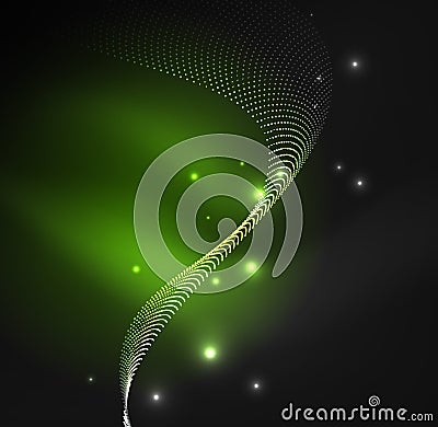 3D illuminated wave of glowing particles Vector Illustration