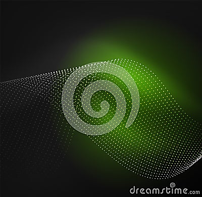 3D illuminated wave of glowing particles Vector Illustration