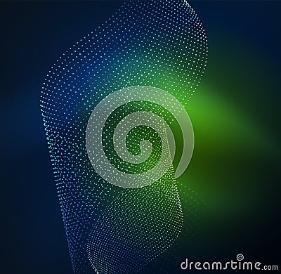 3D illuminated wave of glowing particles Vector Illustration