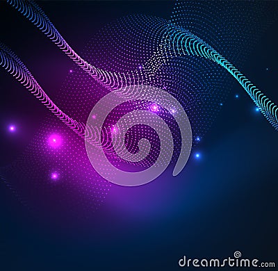 3D illuminated wave of glowing particles Vector Illustration