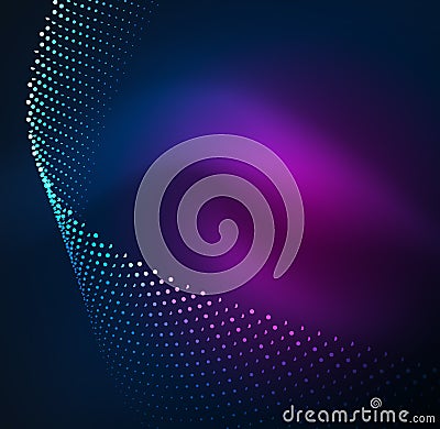 3D illuminated wave of glowing particles Vector Illustration