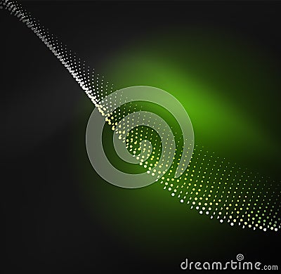 3D illuminated wave of glowing particles Vector Illustration