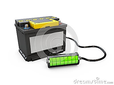 3d Illusration of Battery accumulator car auto parts electrical supply power. Stock Photo