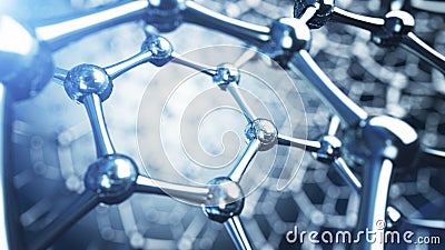 3d illusrtation of graphene molecules. Nanotechnology background illustration. Cartoon Illustration