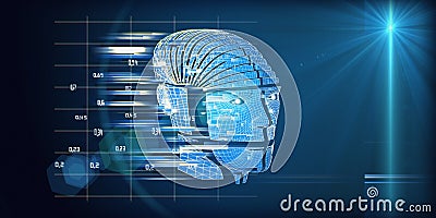 3D illustration of abstract background with wireframe human head cyborg. Big data. Futuristic analytics artificial intelligence Cartoon Illustration