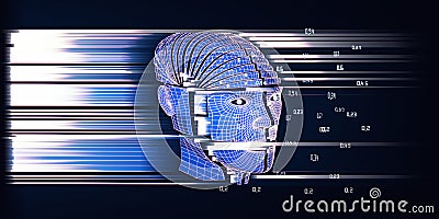 3D illustration of abstract background with wireframe human head cyborg. Futuristic analytics artificial intelligence data Cartoon Illustration