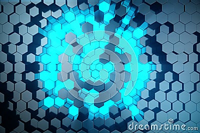 3D illustration Abstract blue of futuristic surface hexagon pattern with light rays. Blue tint hexagonal background. Cartoon Illustration