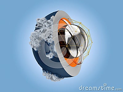 3d Illustration of Abstract Globe, isolated blue Background. Stock Photo