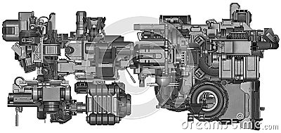 3d illustration of abstract industrial equipment technology Cartoon Illustration