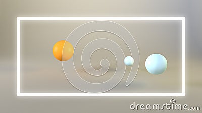 3d illustration of abstract jumping yellow and white balls on gray background. Cartoon Illustration