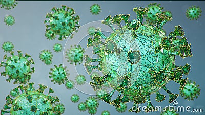 3D illustration, abstract pathogen as a type of flu - H1N1, hepatitis viruses, influenza virus, flu, aids. Virus Cartoon Illustration