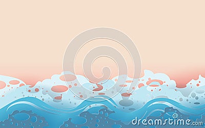 3D illustration of Abstract sea waves on the beach. Summertime season background with seacoast.Creative design paper art sea waves Vector Illustration