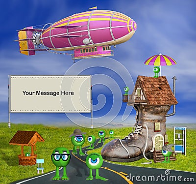 3D illustration for ADD Your MESSAGE to the humorous scene Cartoon Illustration