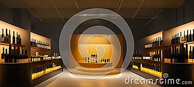 Ai generated a wine cellar with rows of bottles on racks Stock Photo
