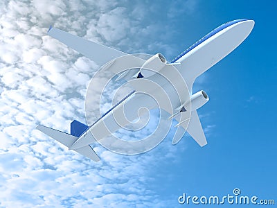 3d illustration of airplane in flying in clouds. Cartoon Illustration