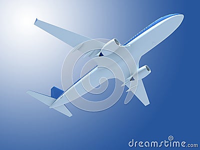 3d illustration of airplane in flying in sky. Cartoon Illustration