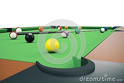 3D illustration American pool snooker balls background. American Billiard. Close up Billiard balls. Bar game. Billiard Cartoon Illustration