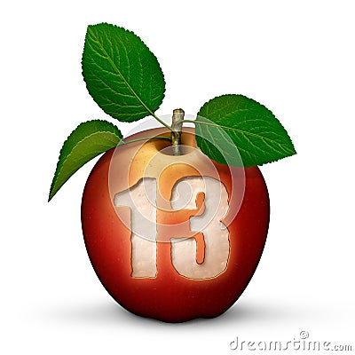Apple with Number 13 Cartoon Illustration