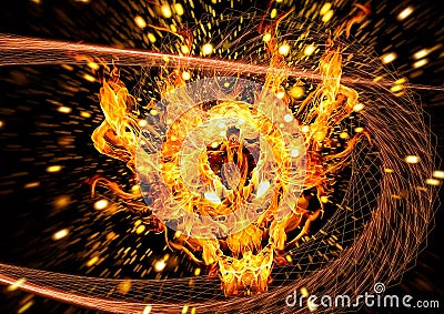 3d illustration of an artistic swirling fire dragon Cartoon Illustration