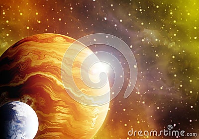 3D illustration artwork of space with planets and nebulas Cartoon Illustration