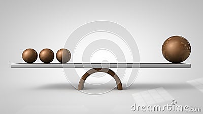 3d illustration of Balancing balls on board conception Cartoon Illustration