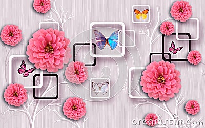 3D Illustration of beautiful pink flowers 3d background 3D Wallpaper Stock Photo