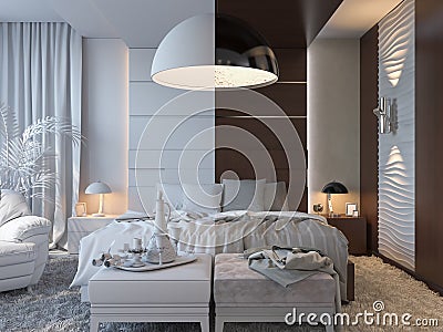 3d illustration of bedrooms in brown color Stock Photo