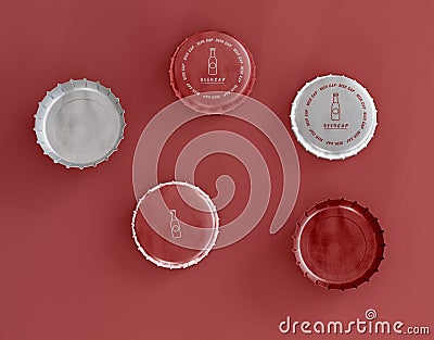 3D Illustration. Beer bottle caps Stock Photo