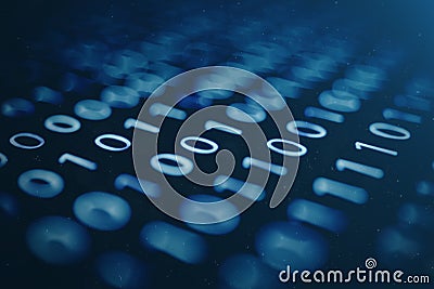 3D illustration binary code on blue background. Bytes of binary code. Concept technology. Digital binary background. Cartoon Illustration