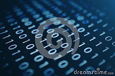 3D illustration binary code on blue background. Bytes of binary code. Concept technology. Digital binary background. Cartoon Illustration