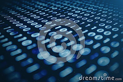 3D illustration binary code on blue background. Bytes of binary code. Concept technology. Digital binary background. Cartoon Illustration