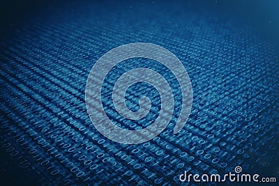 3D illustration binary code on blue background. Bytes of binary code. Concept technology. Digital binary background. Cartoon Illustration