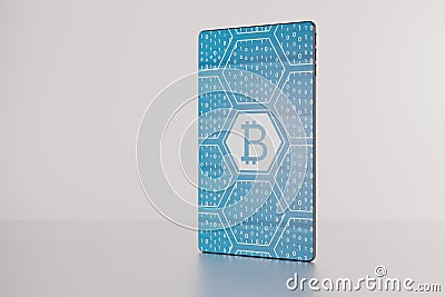 3D illustration of bitcoin displayed on futuristic bezel-free sm Cartoon Illustration